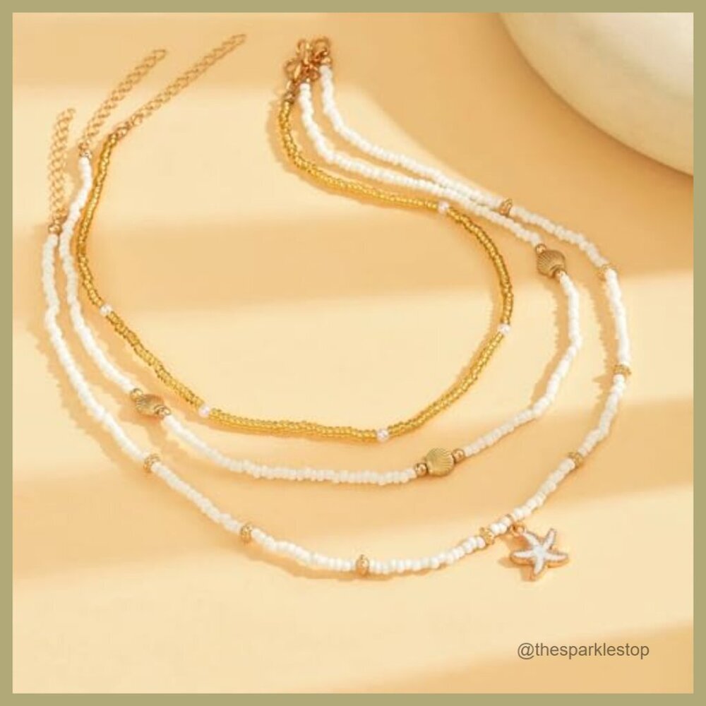 14k Gold Plated Boho Layered Beaded Charm Pendant Necklace - Picture 6 of 7